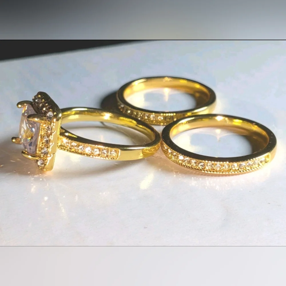 Women's 5 Ct Princess Cut Lab-Created Diamond Halo Trio Wedding Ring Set Sz 9